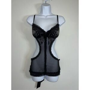 Victorias Secret Black w/ Rhinestones 34C Babydoll Gown